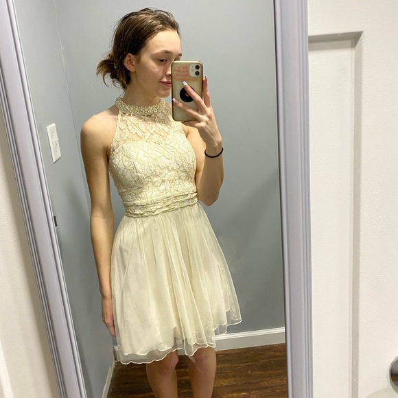 Cream Pearl Studded Dress